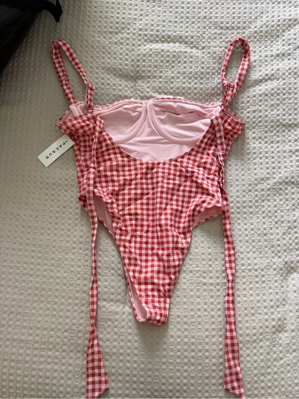 Pacsun Pink Gingham One-Piece Swimsuit with Ruffle Trim